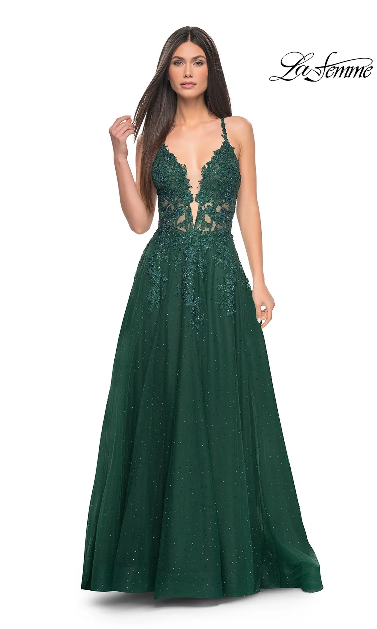 La Femme Lace-Embroidered Long Prom Dress 32147 sold by PromGirl product image thumbnail 4