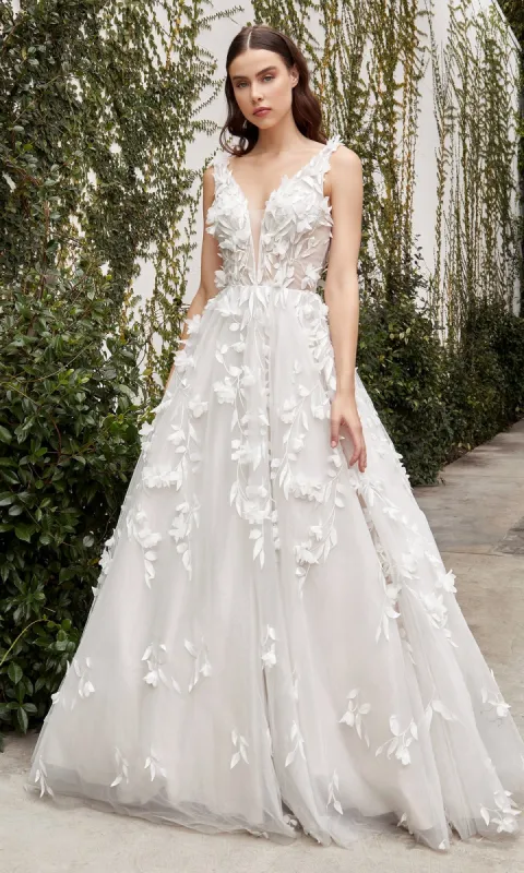 White 3D Flower Wedding Gown A1042W sold by PromGirl