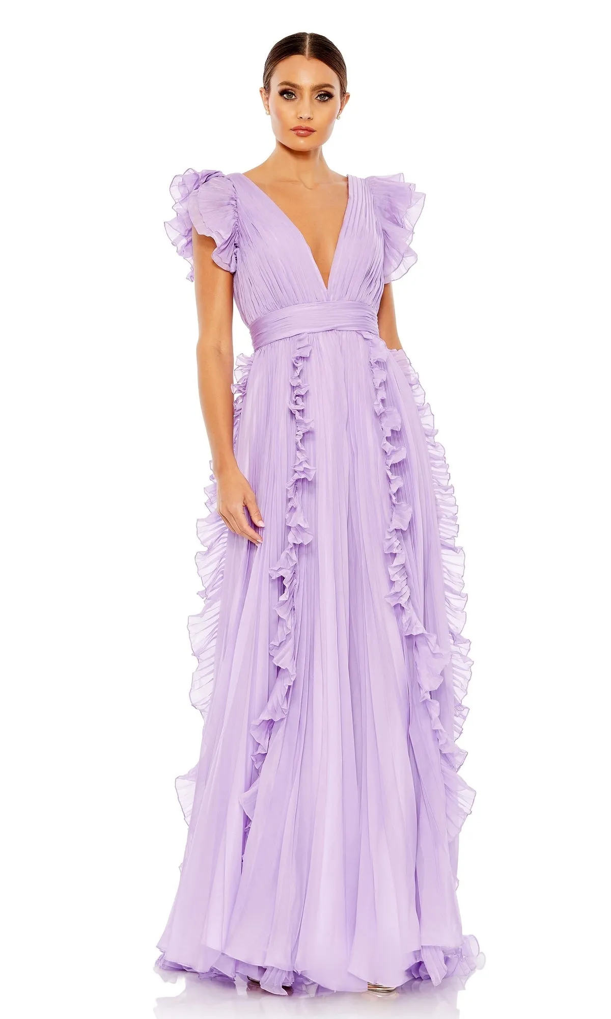 Mac Duggal Ruffle-Sleeve Long Formal Dress 49539 sold by PromGirl
