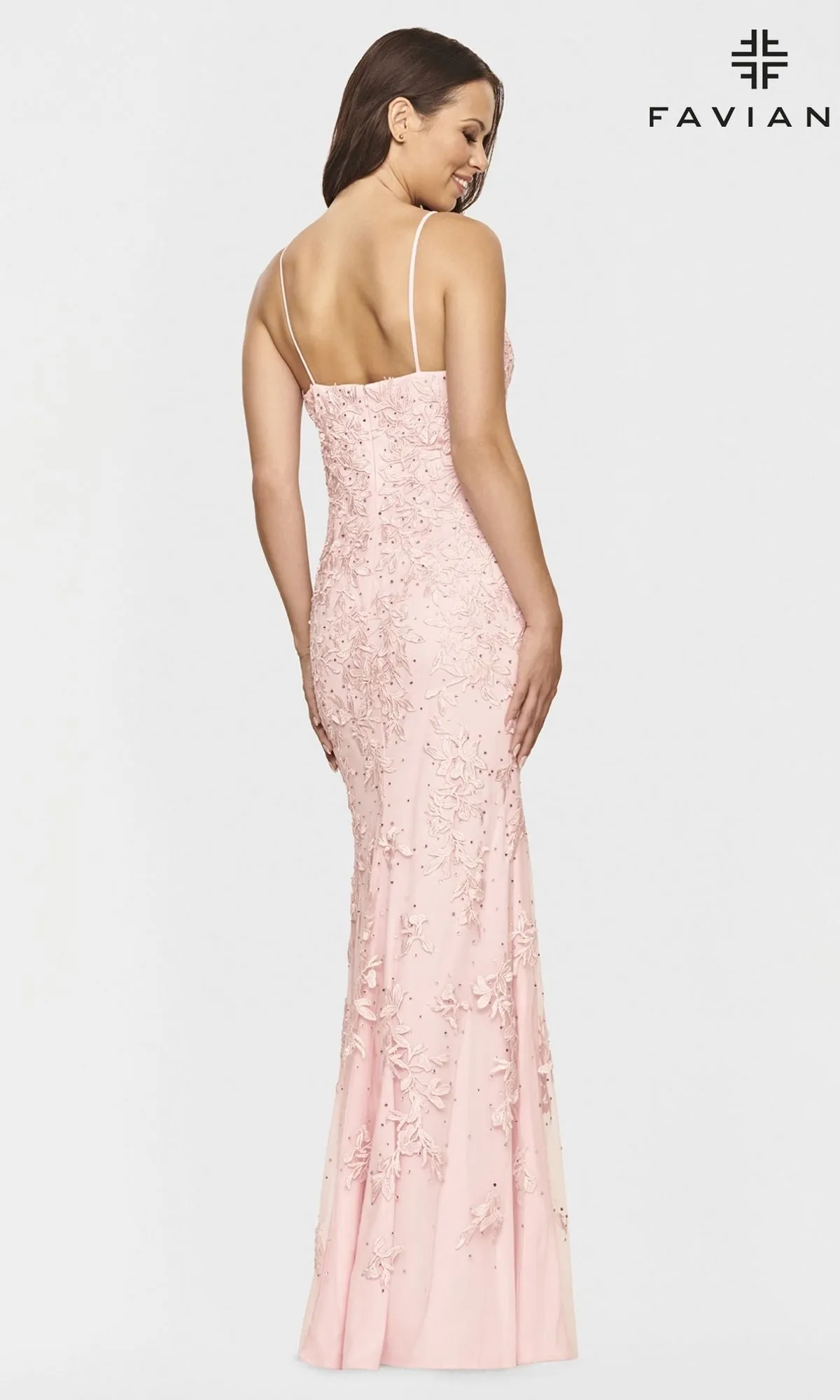 Faviana S10812 Light Pink Lace Long Prom Dress sold by PromGirl product image thumbnail 2