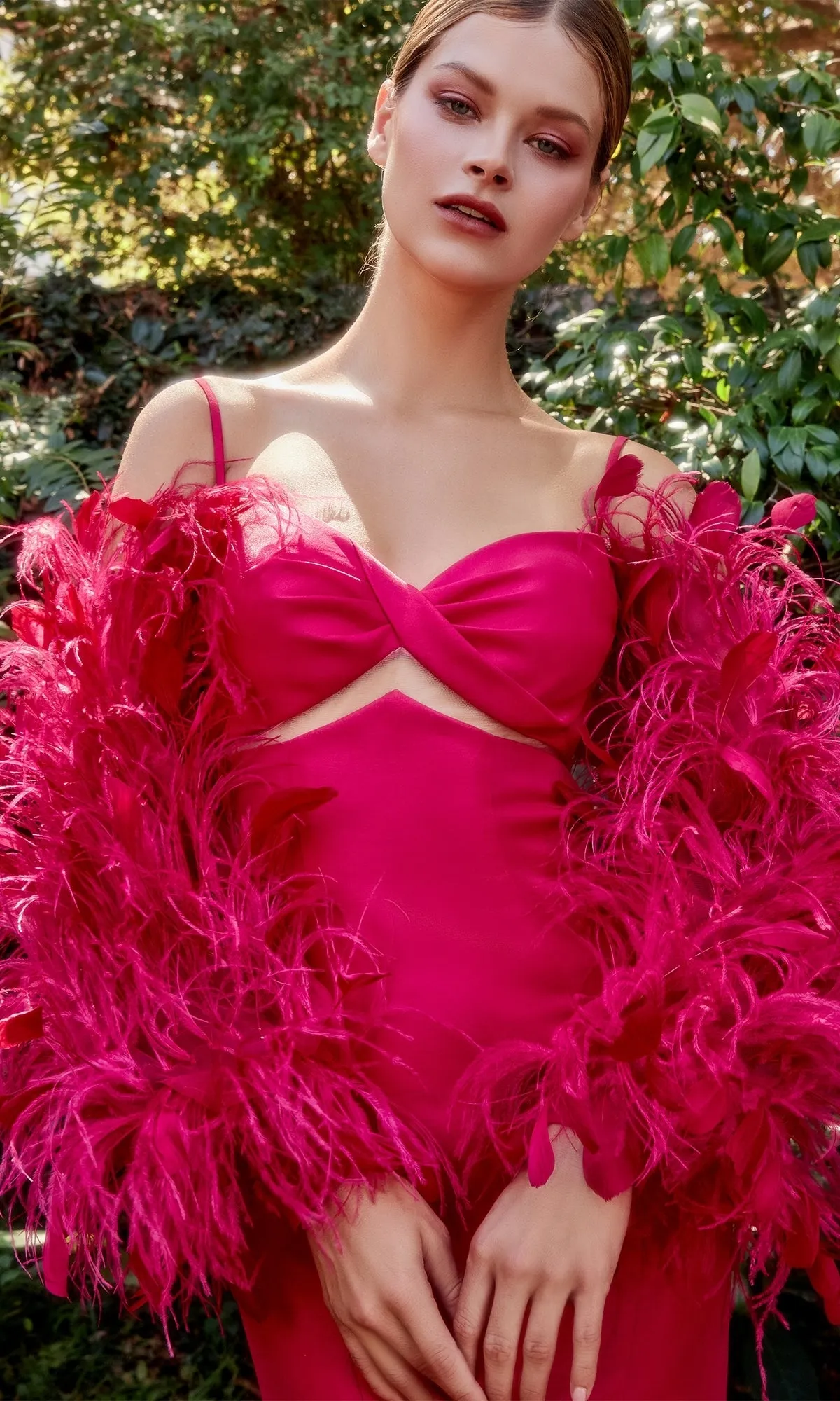 Fuchsia Pink Feather-Sleeve Long Prom Dress A1208 sold by PromGirl product image thumbnail 4
