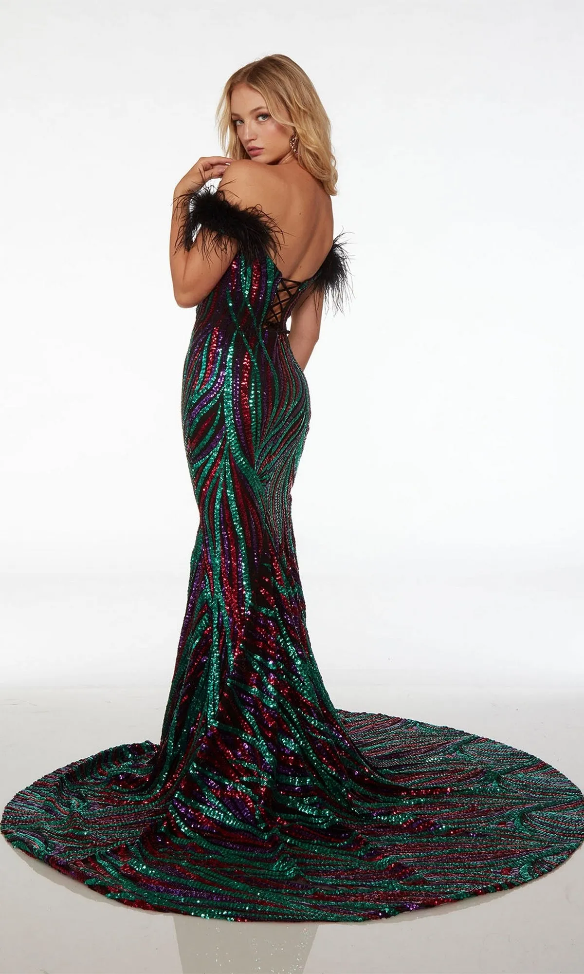 Feathered Alyce Long Sequin Prom Dress 61582 sold by PromGirl product image thumbnail 2