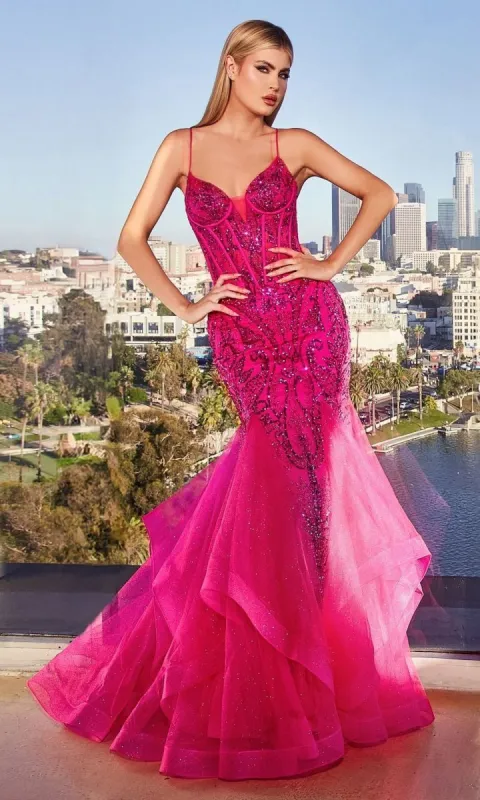 Long Pink Glitter-Print Mermaid Prom Dress CM353 sold by PromGirl