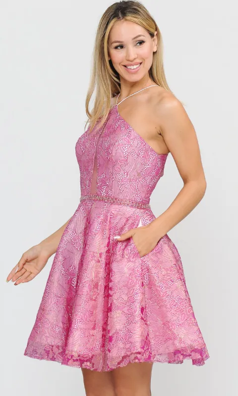 Glitter-Mesh Short A-Line Homecoming Dress 8506 made by PromGirl