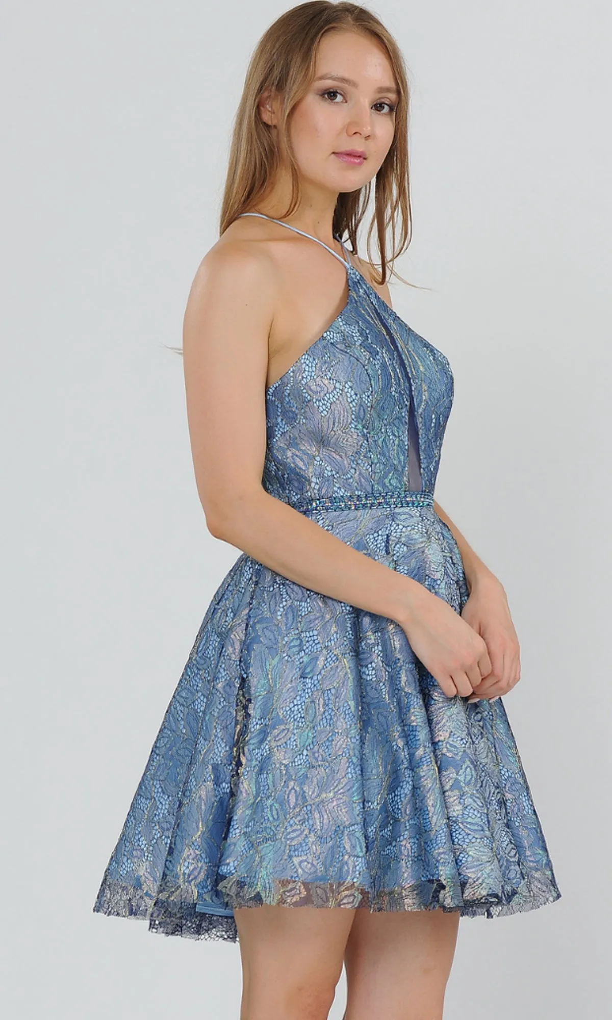 Glitter-Mesh Short A-Line Homecoming Dress 8506 sold by PromGirl product image thumbnail 4