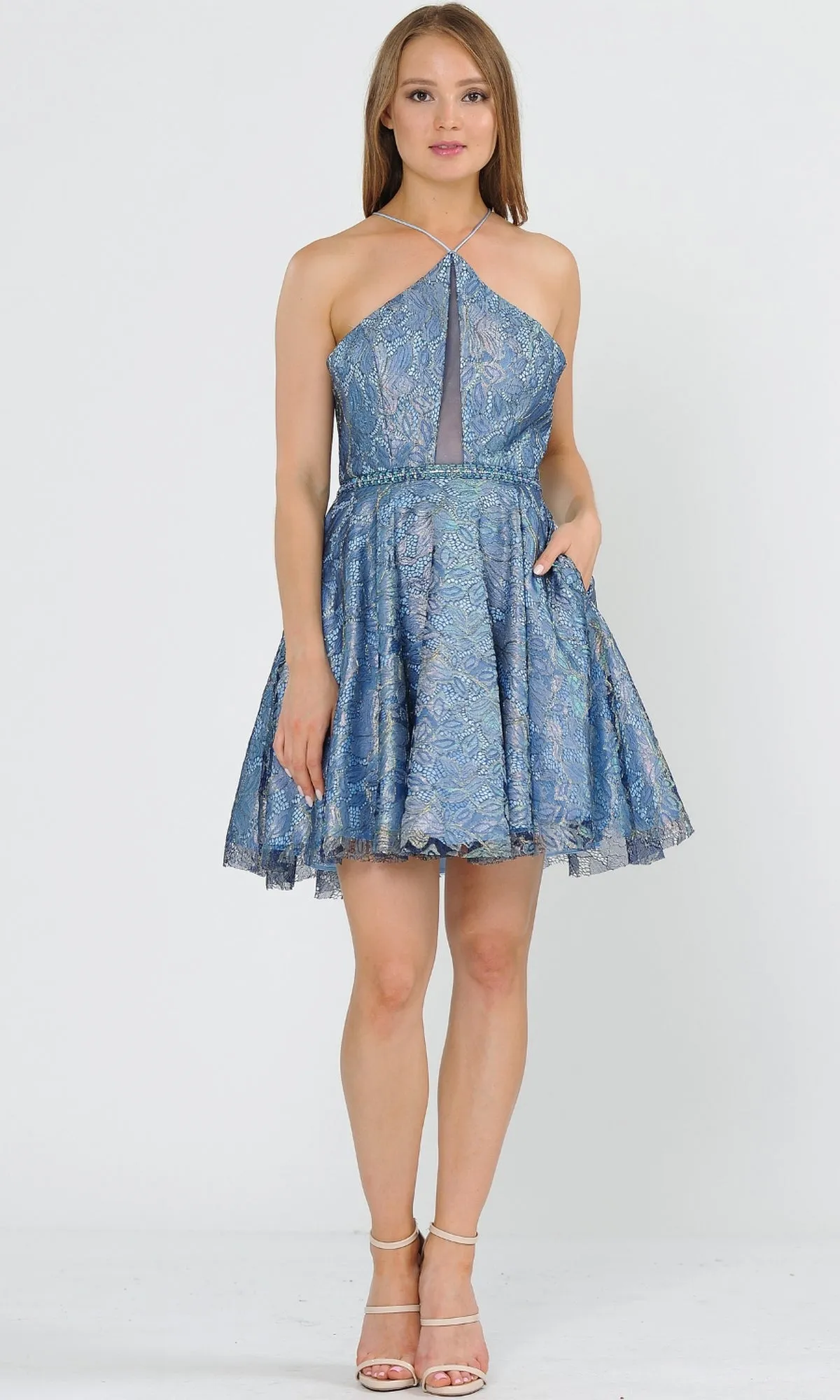 Glitter-Mesh Short A-Line Homecoming Dress 8506 sold by PromGirl product image thumbnail 5
