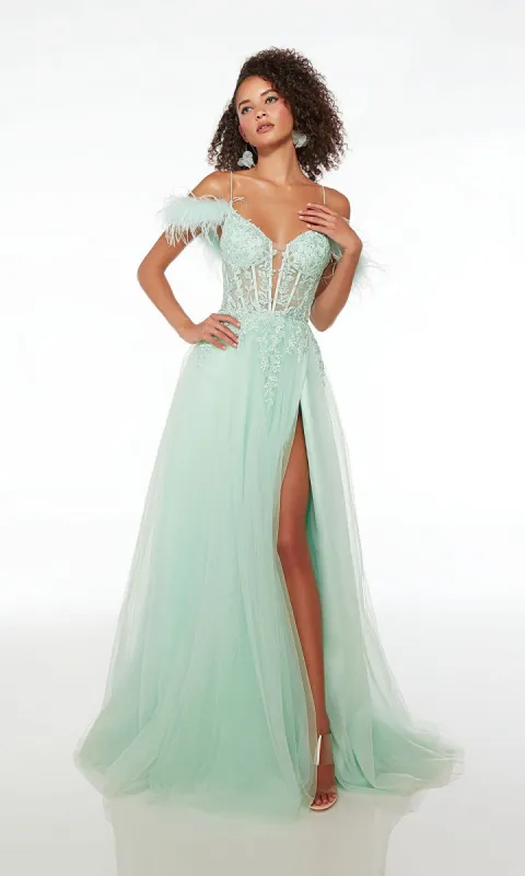 Alyce A-Line V-Neck Sheer-Bodice Prom Dress 61561 sold by PromGirl