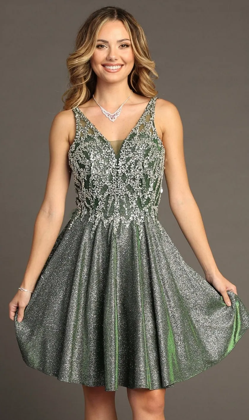 Beaded-Bodice Short Glitter Homecoming Dress J009 sold by PromGirl product image thumbnail 3