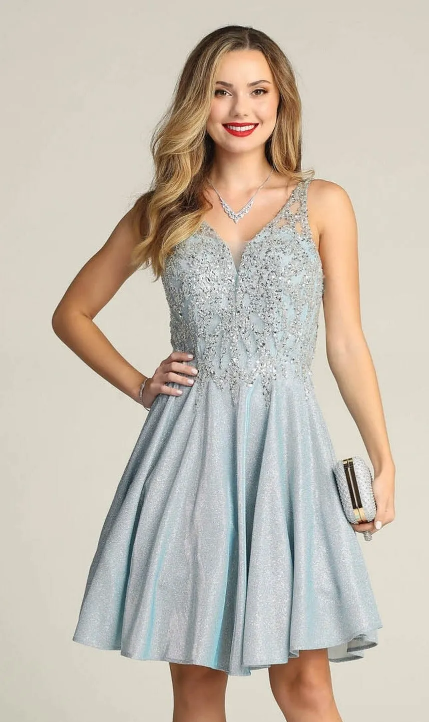 Beaded-Bodice Short Glitter Homecoming Dress J009 sold by PromGirl