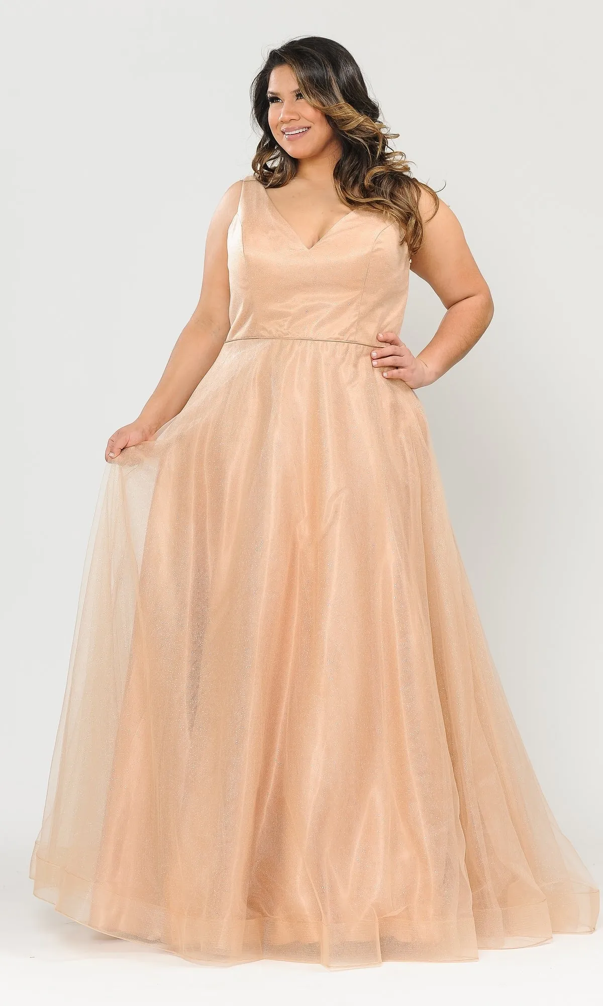 Glitter-Tulle Plus-Size Long Prom Gown W1024 sold by PromGirl product image thumbnail 4