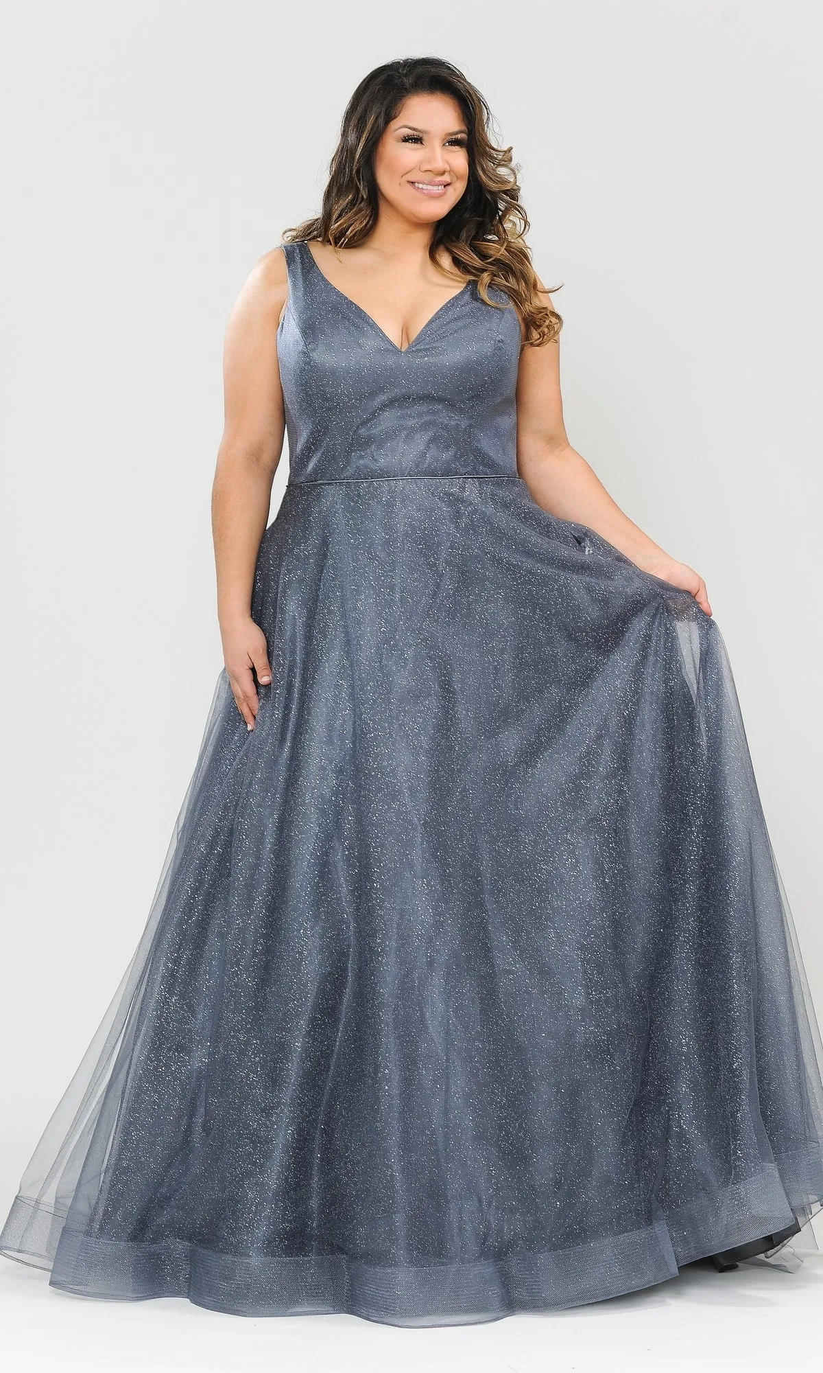 Glitter-Tulle Plus-Size Long Prom Gown W1024 sold by PromGirl product image thumbnail 3