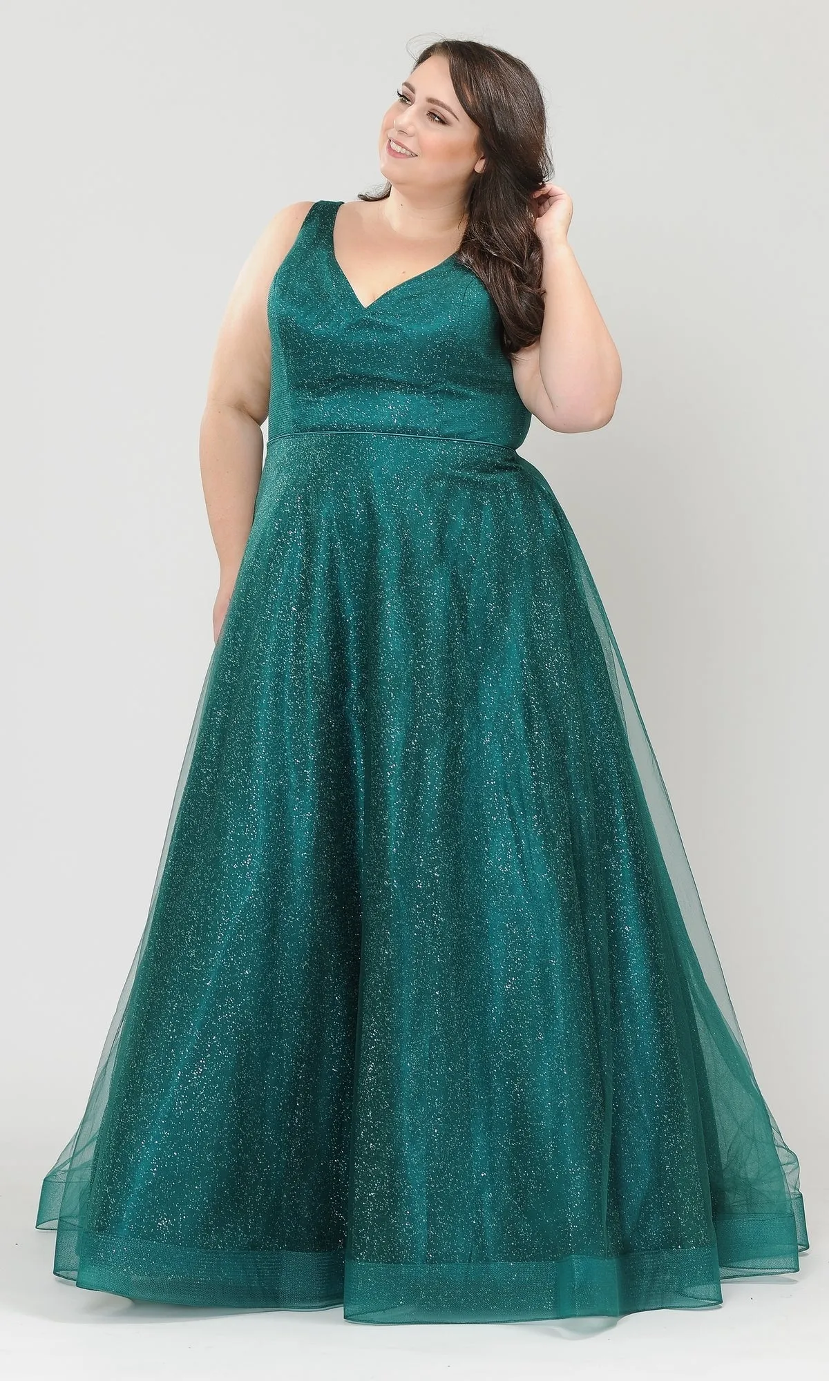 Glitter-Tulle Plus-Size Long Prom Gown W1024 sold by PromGirl