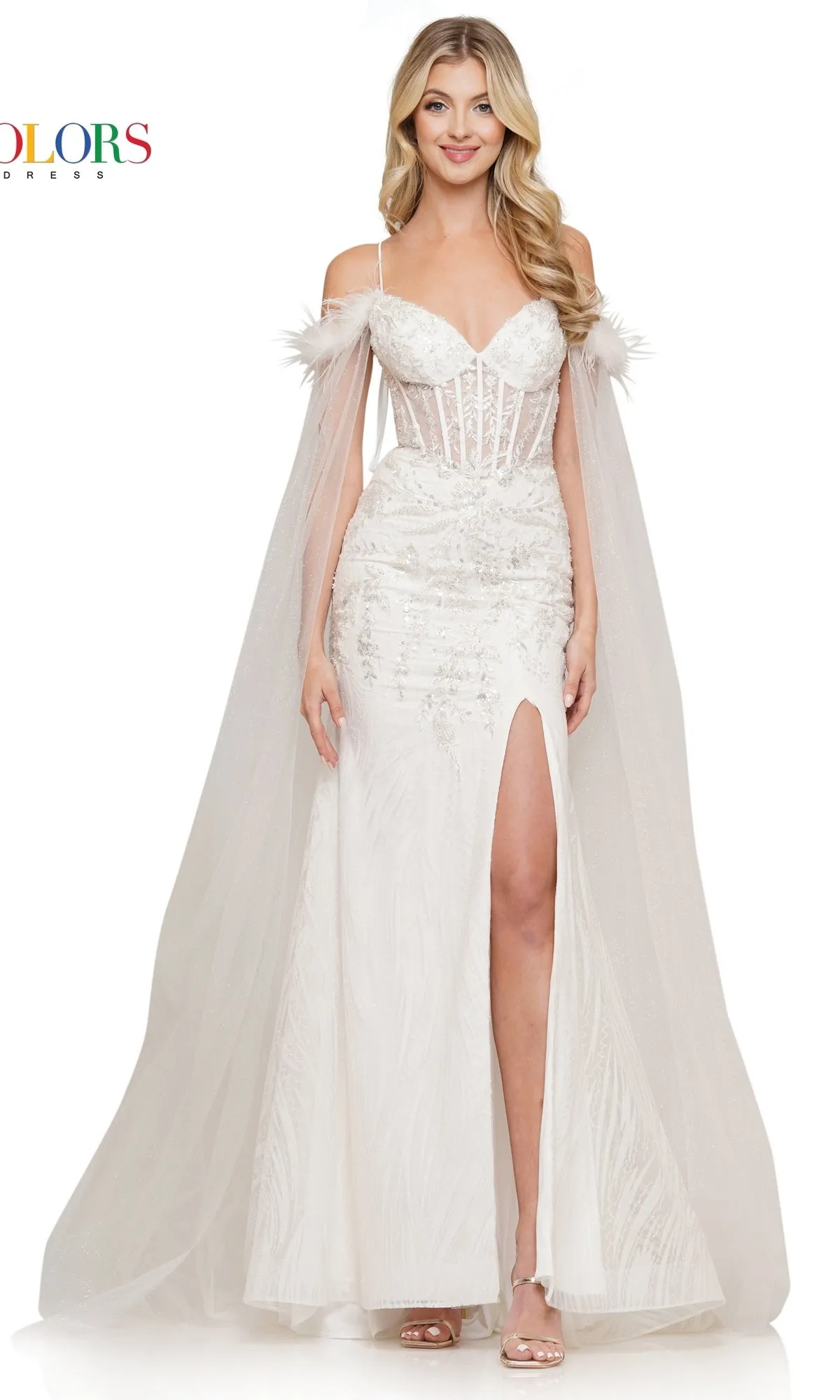 Off-Shoulder Feather Draped Long Prom Dress 3258 sold by PromGirl product image thumbnail 5