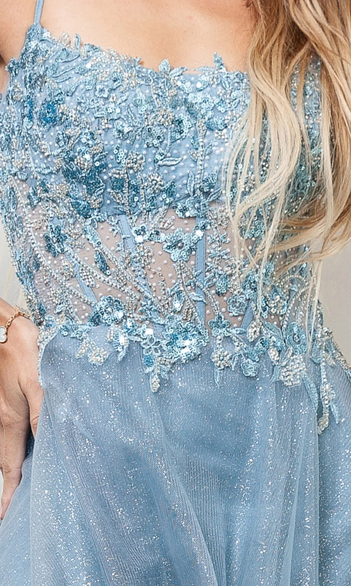Sheer-Corset Dusty Blue Long Prom Dress TM1004 sold by PromGirl product image thumbnail 5