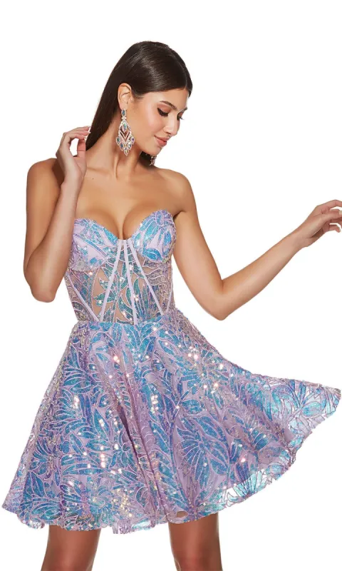 Alyce Strapless Short Lilac Sequin Hoco Dress 3779 sold by PromGirl