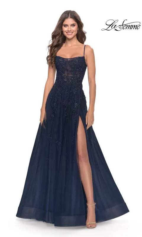La Femme Lace-Bodice Long A-Line Prom Dress 31381 sold by PromGirl
