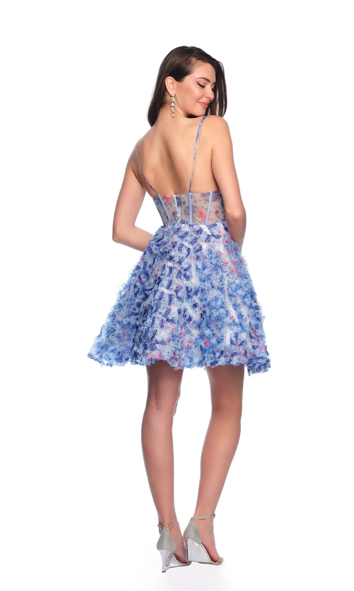 Dave and Johnny Short Blue Floral Hoco Dress 11768 sold by PromGirl product image thumbnail 4