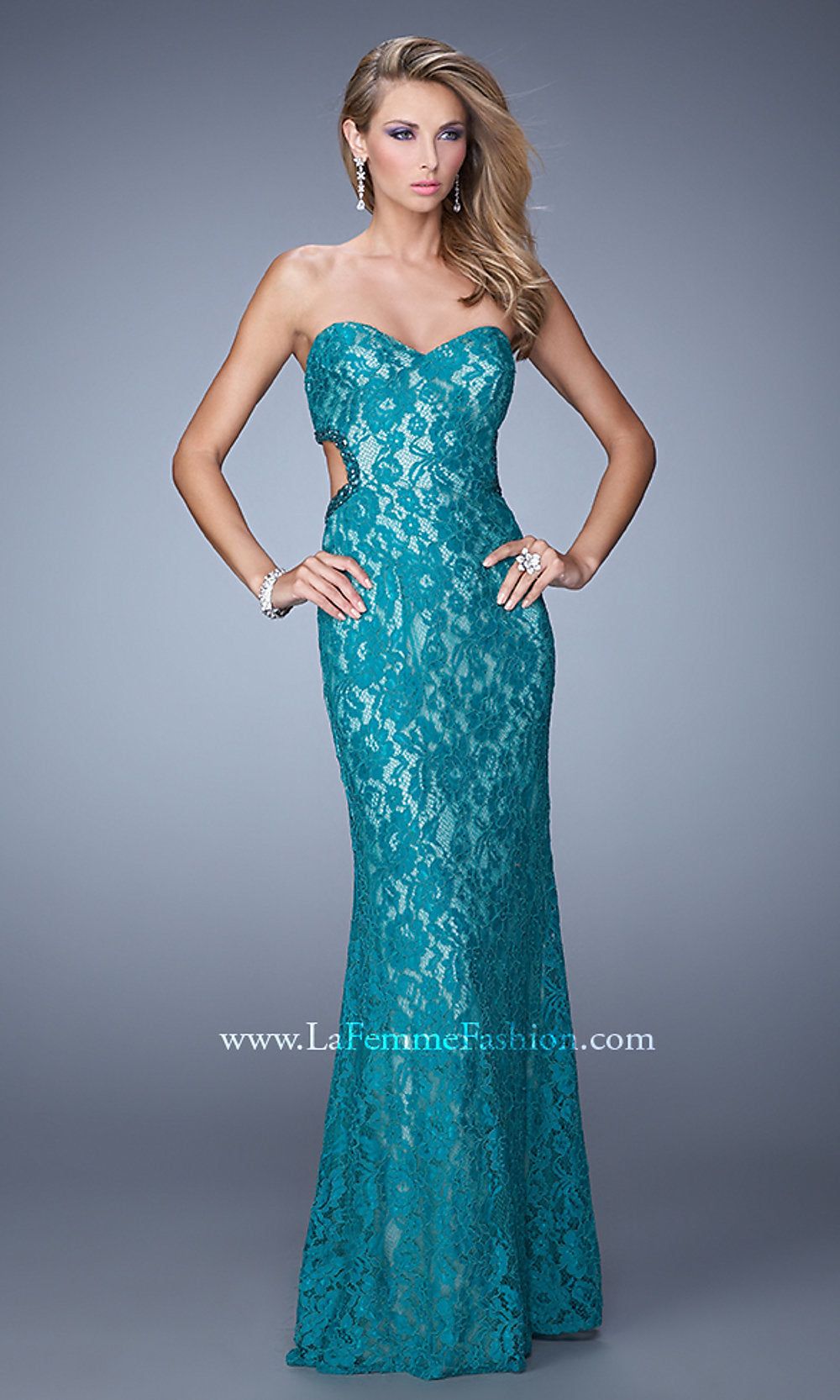 Strapless Sweetheart Lace La Femme Prom Dress sold by PromGirl product image thumbnail 3
