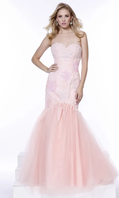 Affordable Long Pink Strapless Mermaid Prom Dress sold by PromGirl