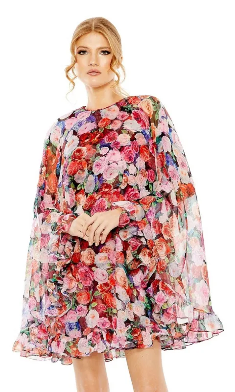 Short Floral Cape Dress 55931 by Mac Duggal sold by PromGirl