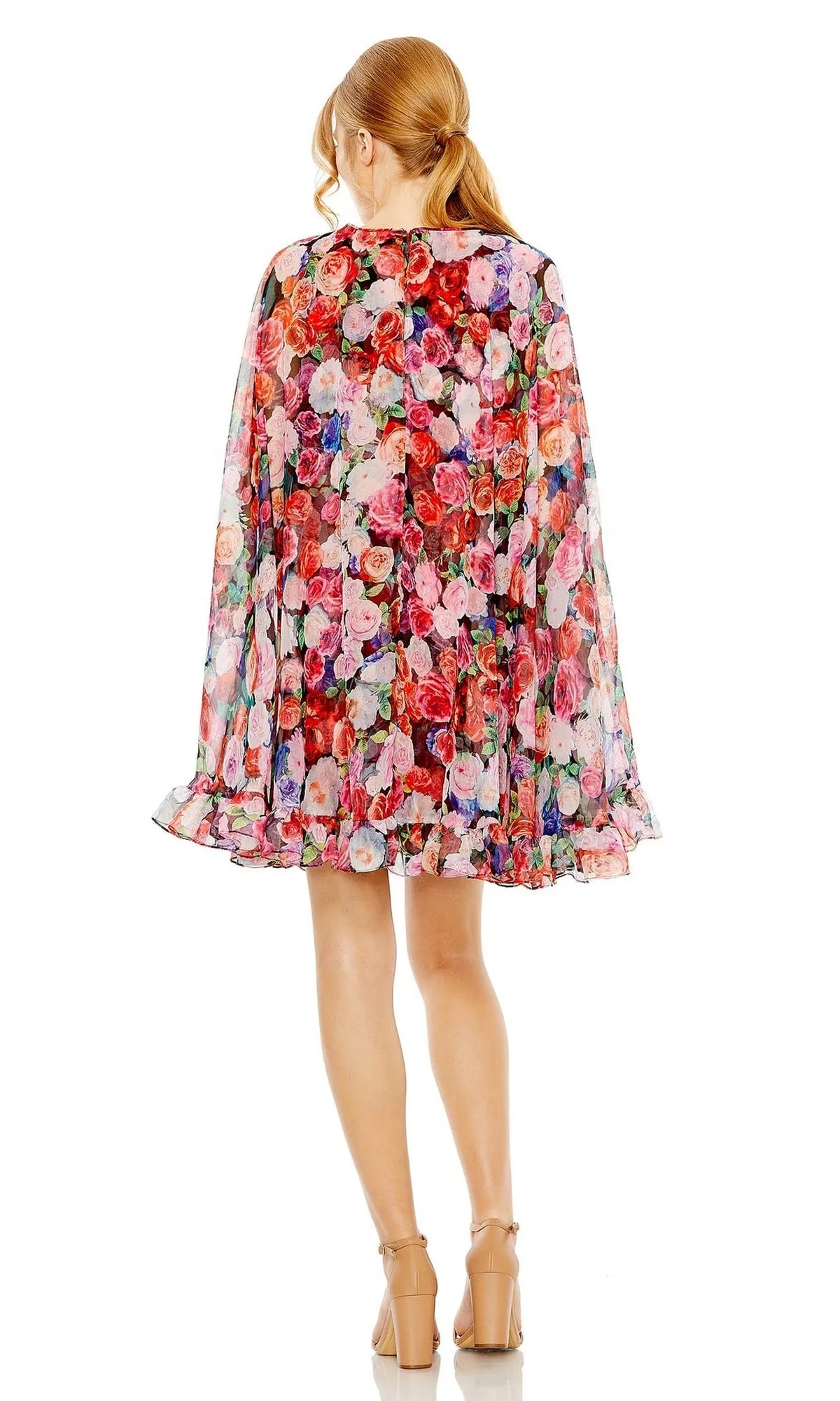 Short Floral Cape Dress 55931 by Mac Duggal sold by PromGirl product image thumbnail 3