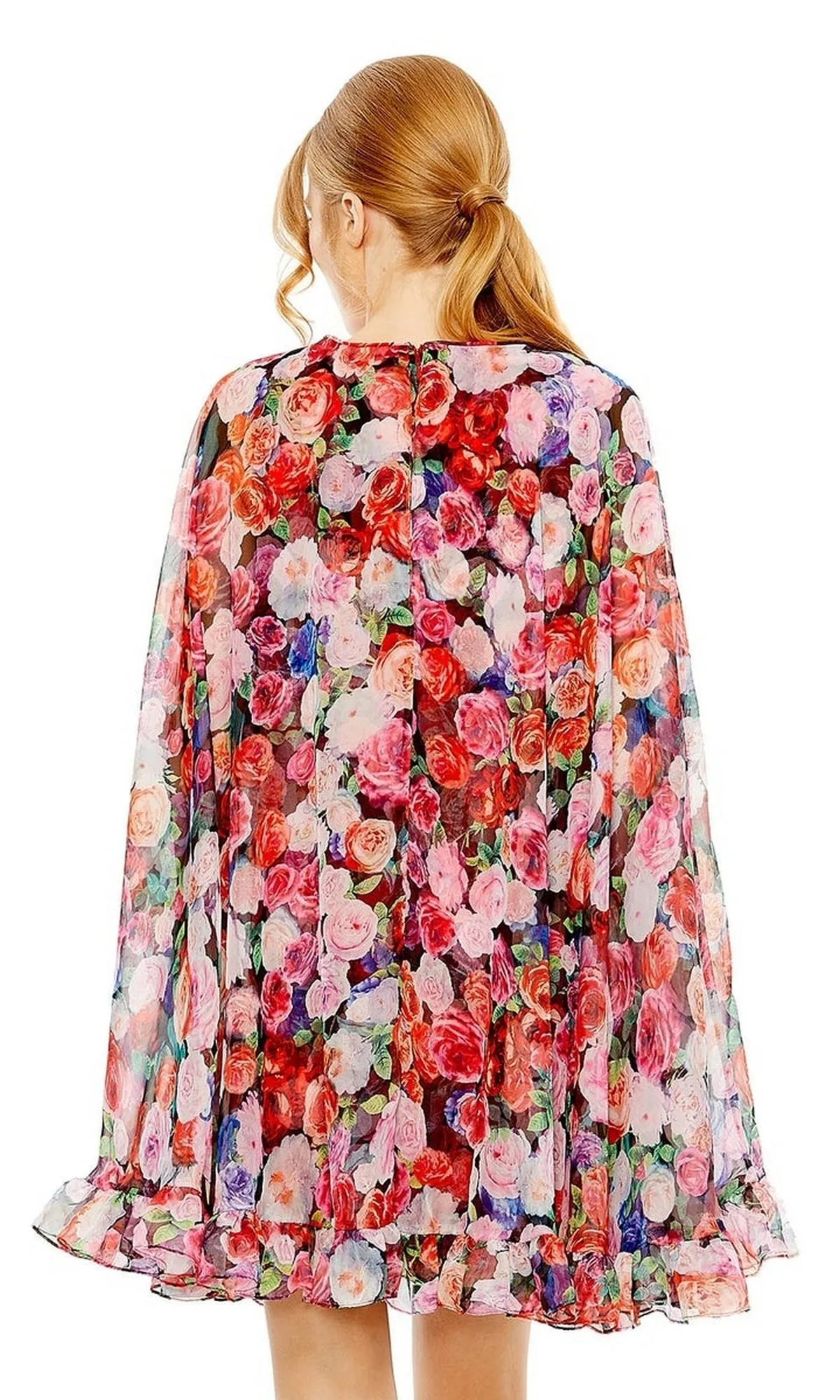 Short Floral Cape Dress 55931 by Mac Duggal sold by PromGirl product image thumbnail 2