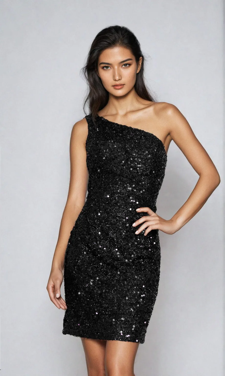 One-Shoulder Short Sequin Homecoming Dress 8804 sold by PromGirl product image thumbnail 3
