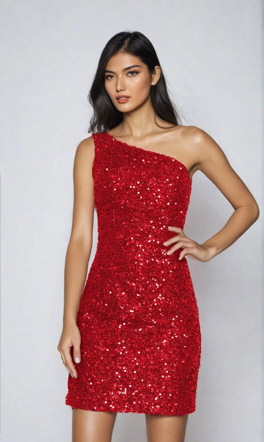 One-Shoulder Short Sequin Homecoming Dress 8804 sold by PromGirl product image thumbnail 5