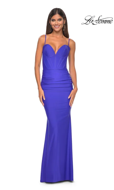 La Femme Sheer-Back Long Corset Prom Dress 32257 sold by PromGirl