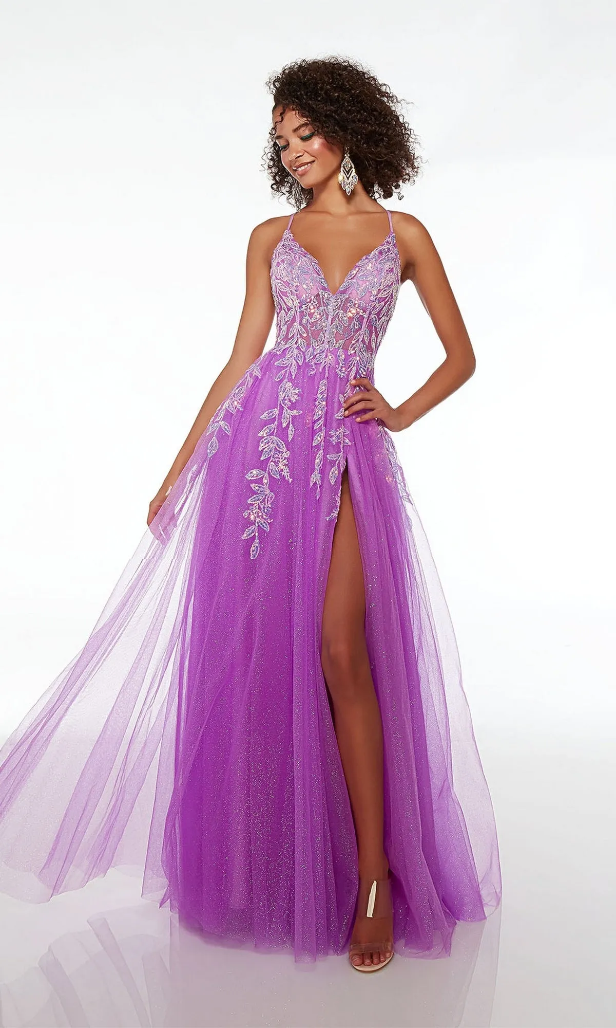 Sheer-Bodice Long Glitter-Tulle Prom Dress 61562 sold by PromGirl product image thumbnail 3
