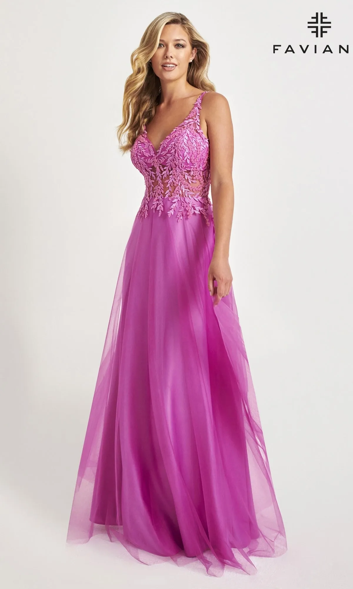 Faviana Sheer-Bodice Long Tulle Prom Dress 11055 sold by PromGirl product image thumbnail 3