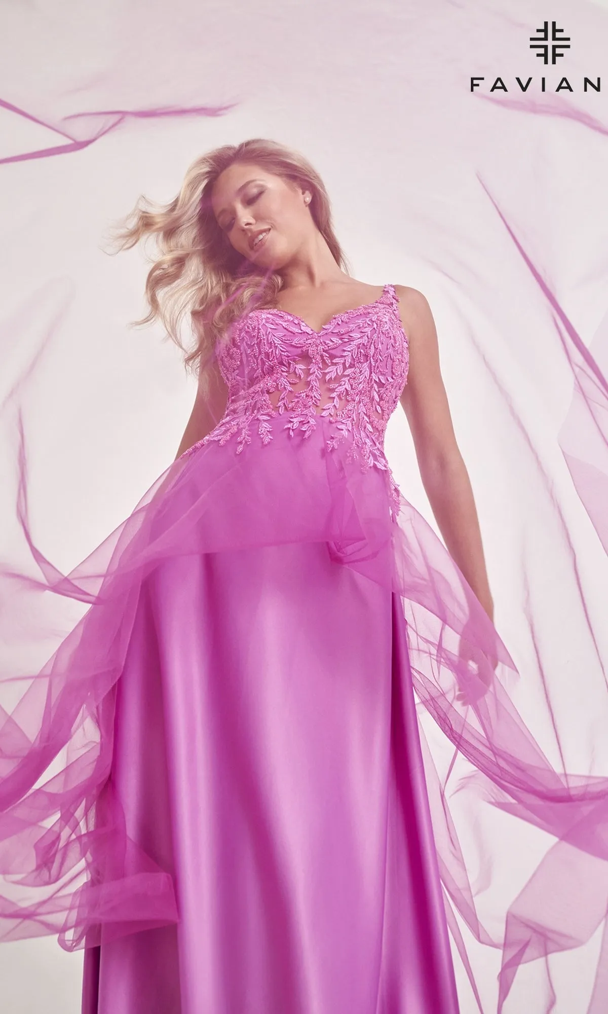 Faviana Sheer-Bodice Long Tulle Prom Dress 11055 sold by PromGirl product image thumbnail 5