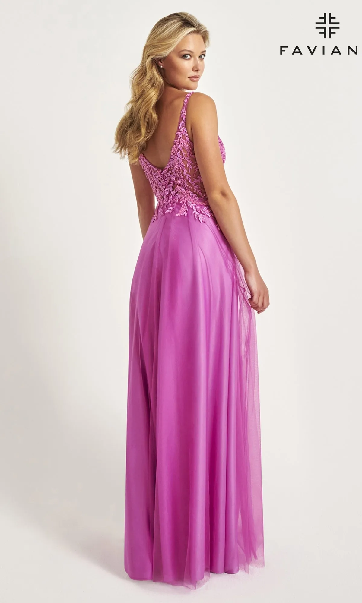 Faviana Sheer-Bodice Long Tulle Prom Dress 11055 sold by PromGirl product image thumbnail 2
