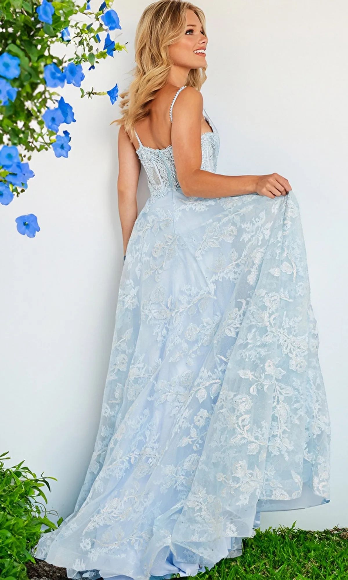 Embroidered-Lace Long A-Line Prom Dress JVN06474 sold by PromGirl product image thumbnail 2
