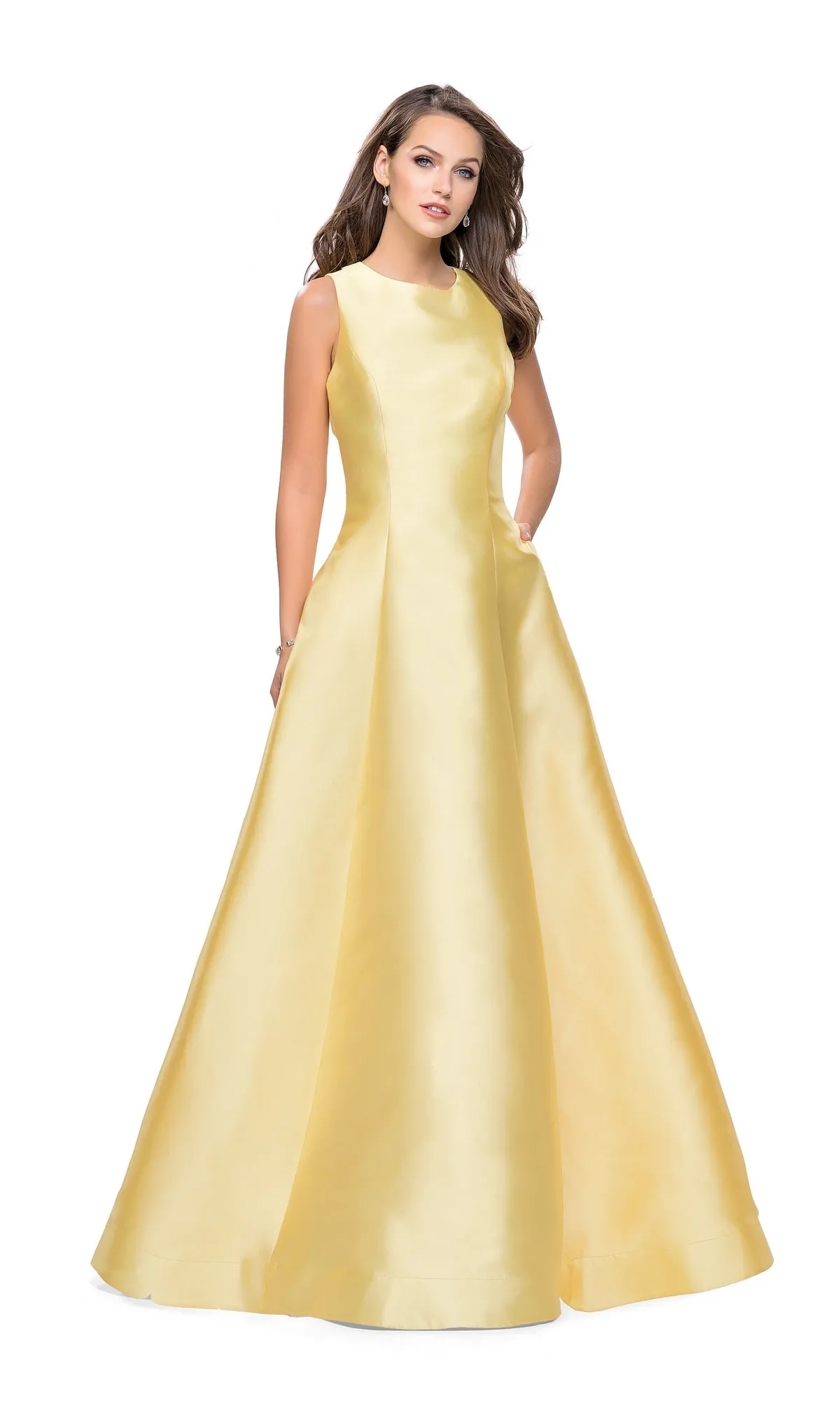 La Femme Long A-Line Prom Dress 25425 with Pockets sold by PromGirl