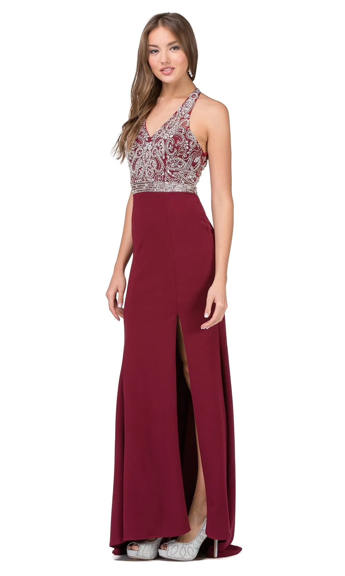 Beaded-Bodice Long Prom Dress with T-Back sold by PromGirl product image thumbnail 3