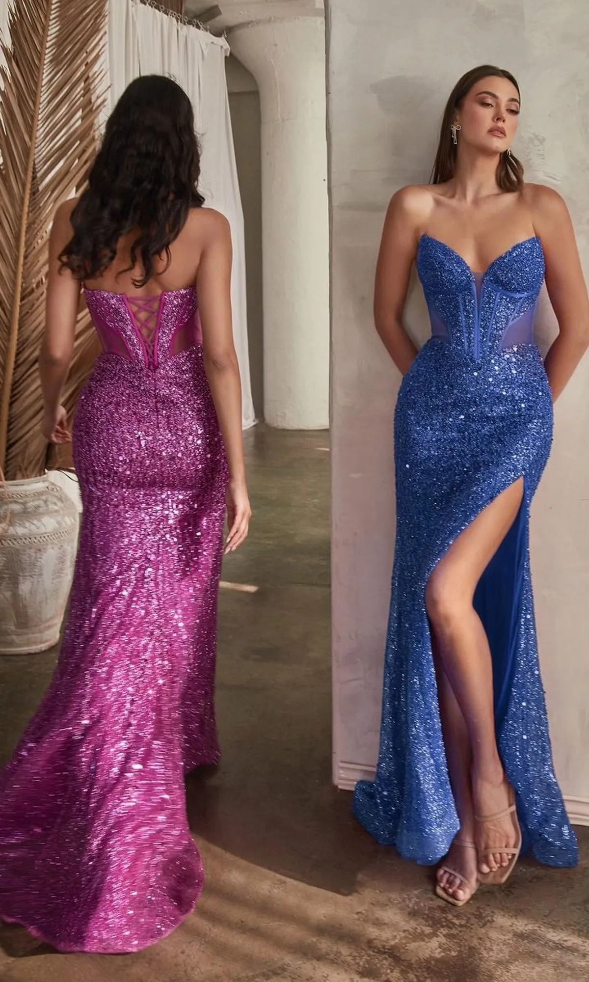 Strapless Long Sequin Prom Dress: Ladivine CD0227 sold by PromGirl