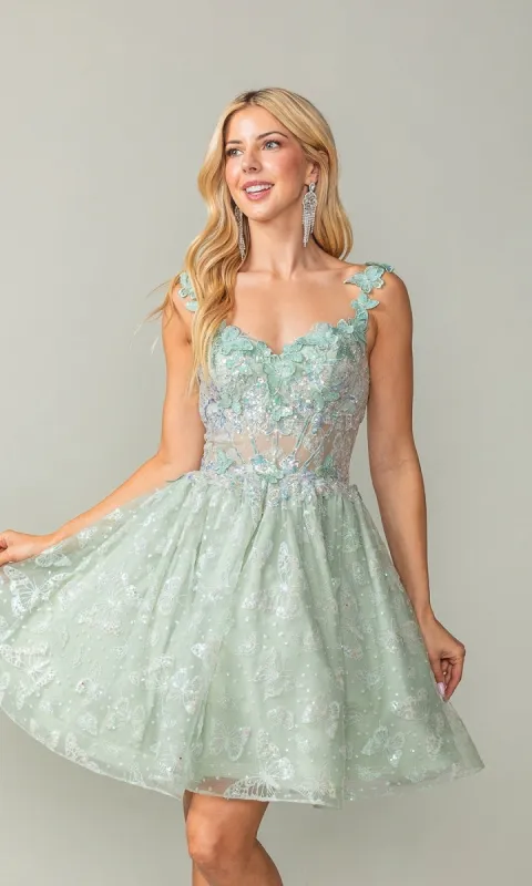 Sparkly Short Butterfly Homecoming Dress 3361 sold by PromGirl