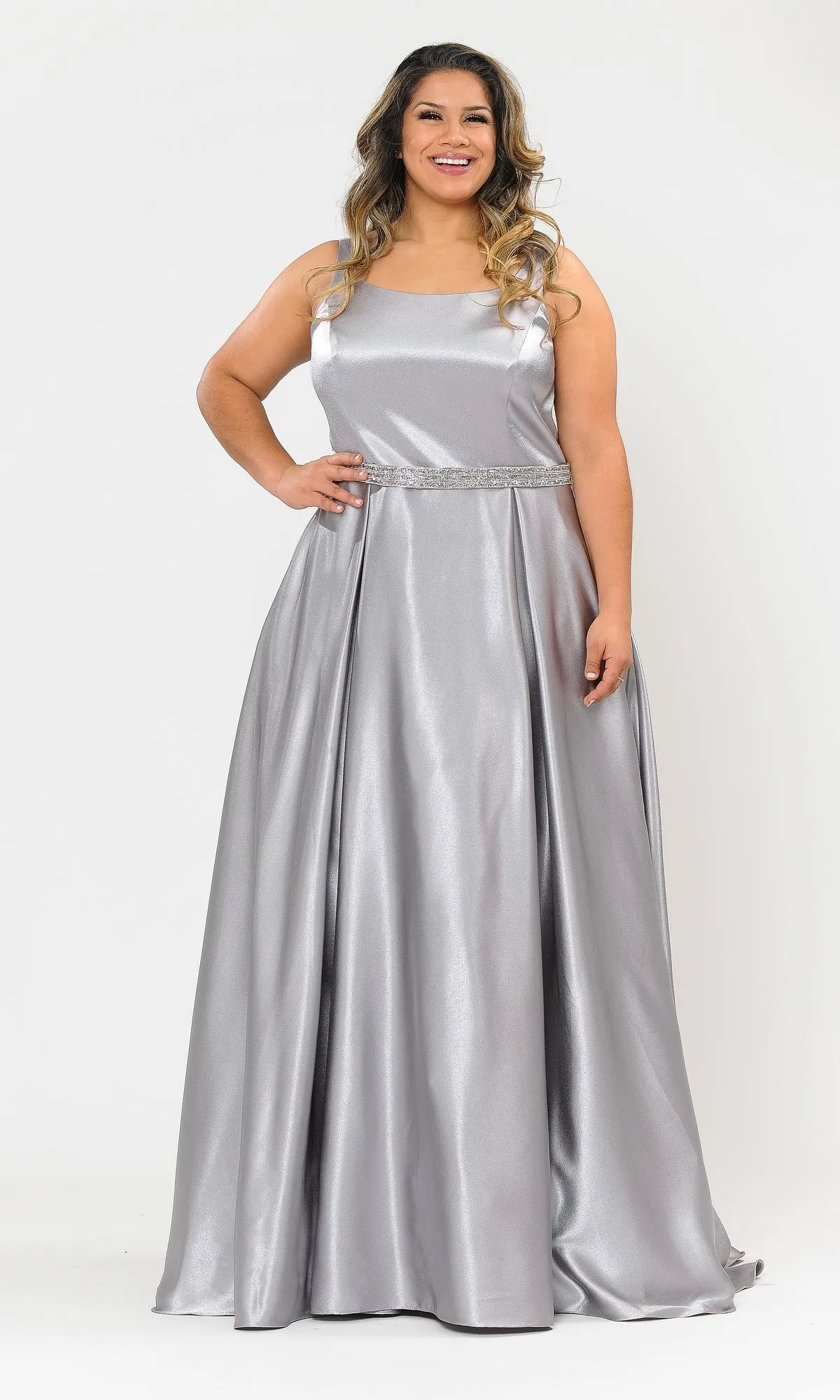 Sleeveless Plus-Size Long Belted Prom Dress W1010 sold by PromGirl product image thumbnail 4