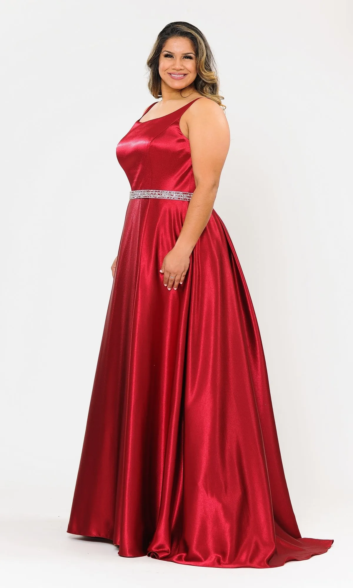 Sleeveless Plus-Size Long Belted Prom Dress W1010 sold by PromGirl product image thumbnail 5