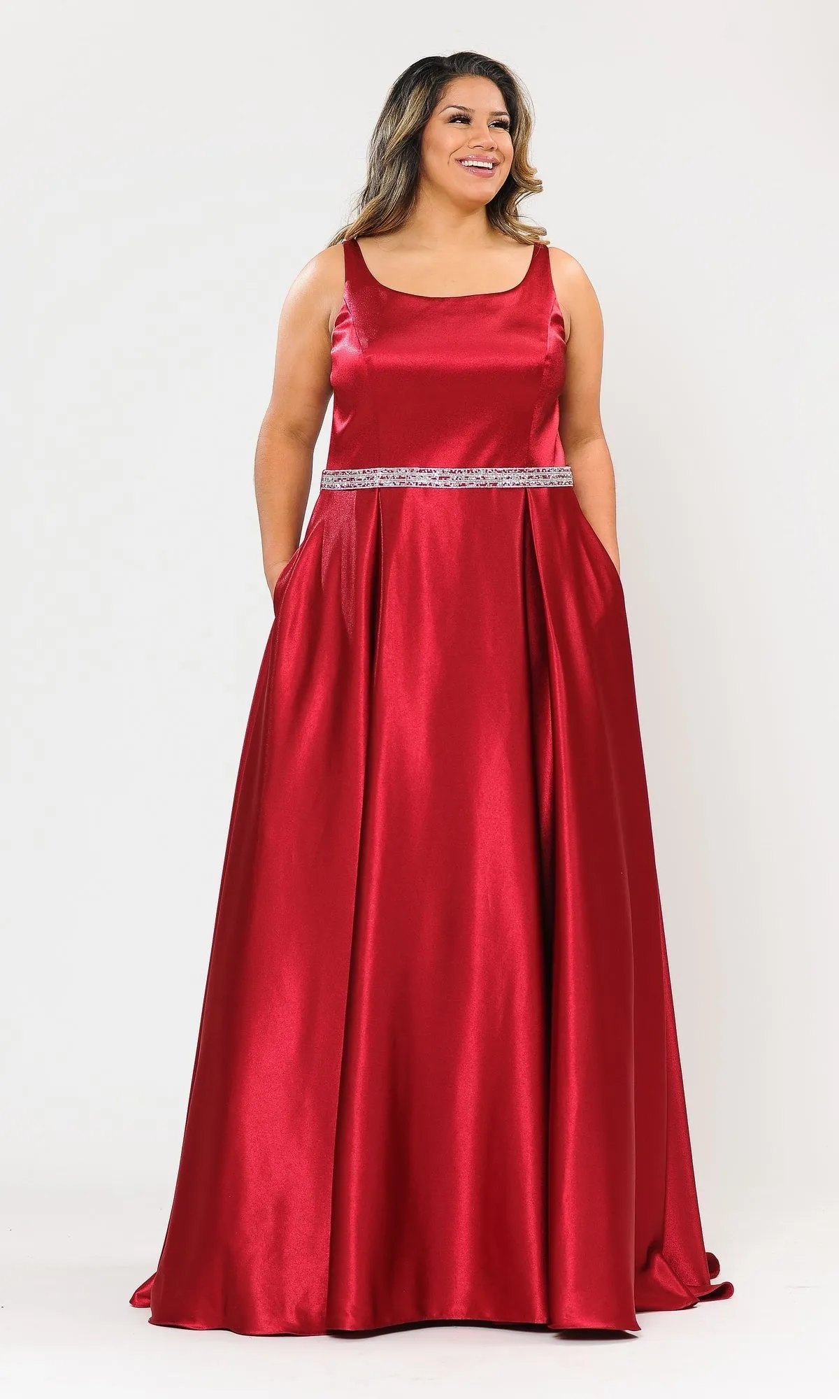 Sleeveless Plus-Size Long Belted Prom Dress W1010 sold by PromGirl product image thumbnail 3