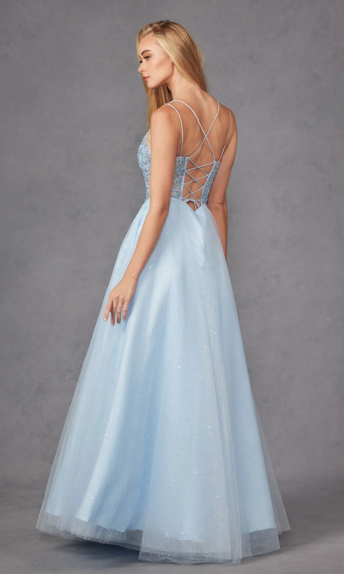 Glitter-Tulle Long Corset-Back Prom Ball Gown 268 sold by PromGirl product image thumbnail 2