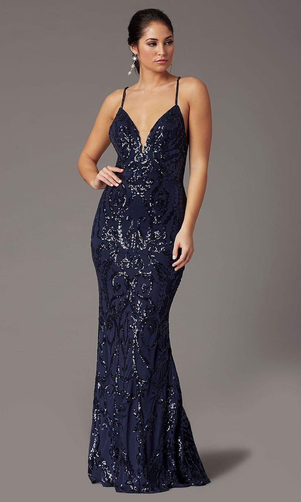 Navy Long Sequin Trumpet Prom Dress by PromGirl sold by PromGirl product image thumbnail 3