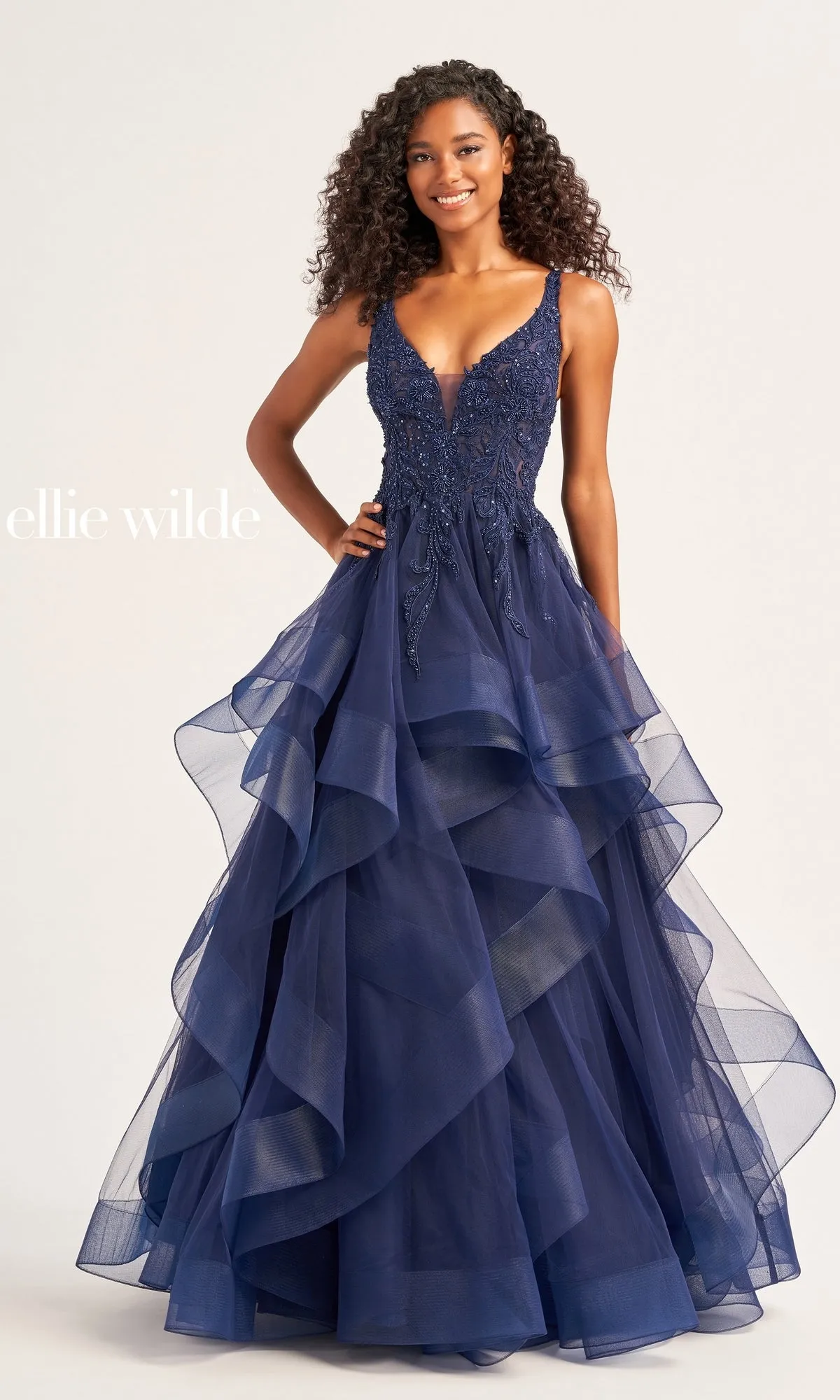 Ellie Wilde Tiered Long A-Line Prom Dres EW35119 sold by PromGirl product image thumbnail 3