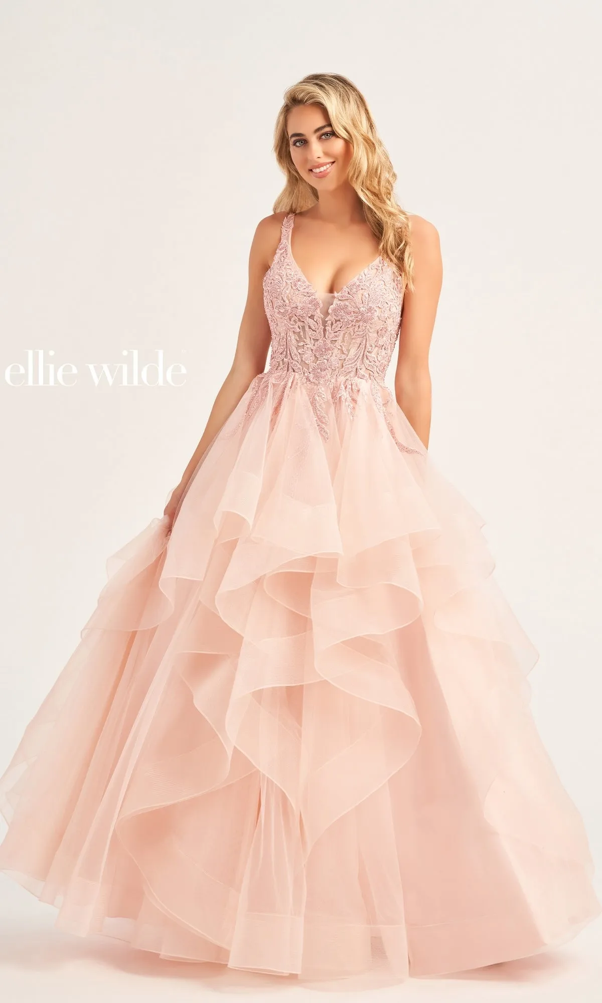 Ellie Wilde Tiered Long A-Line Prom Dres EW35119 sold by PromGirl product image thumbnail 4