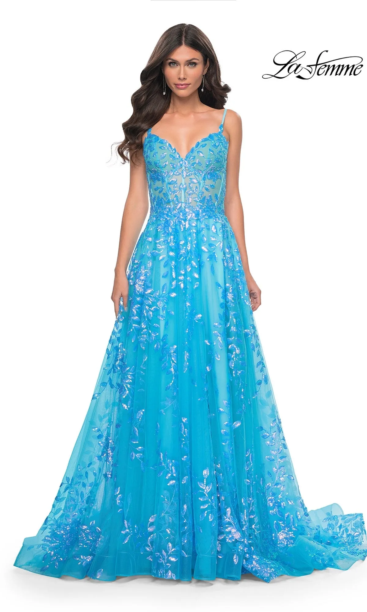 La Femme Sequin-Print Long A-Line Prom Dress 32223 sold by PromGirl product image thumbnail 5