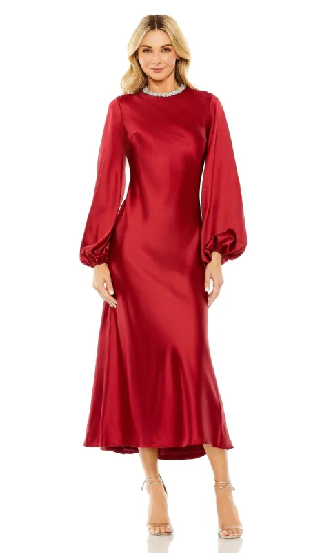 Modest Midi Wedding Guest Dress: Mac Duggal 27350 sold by PromGirl