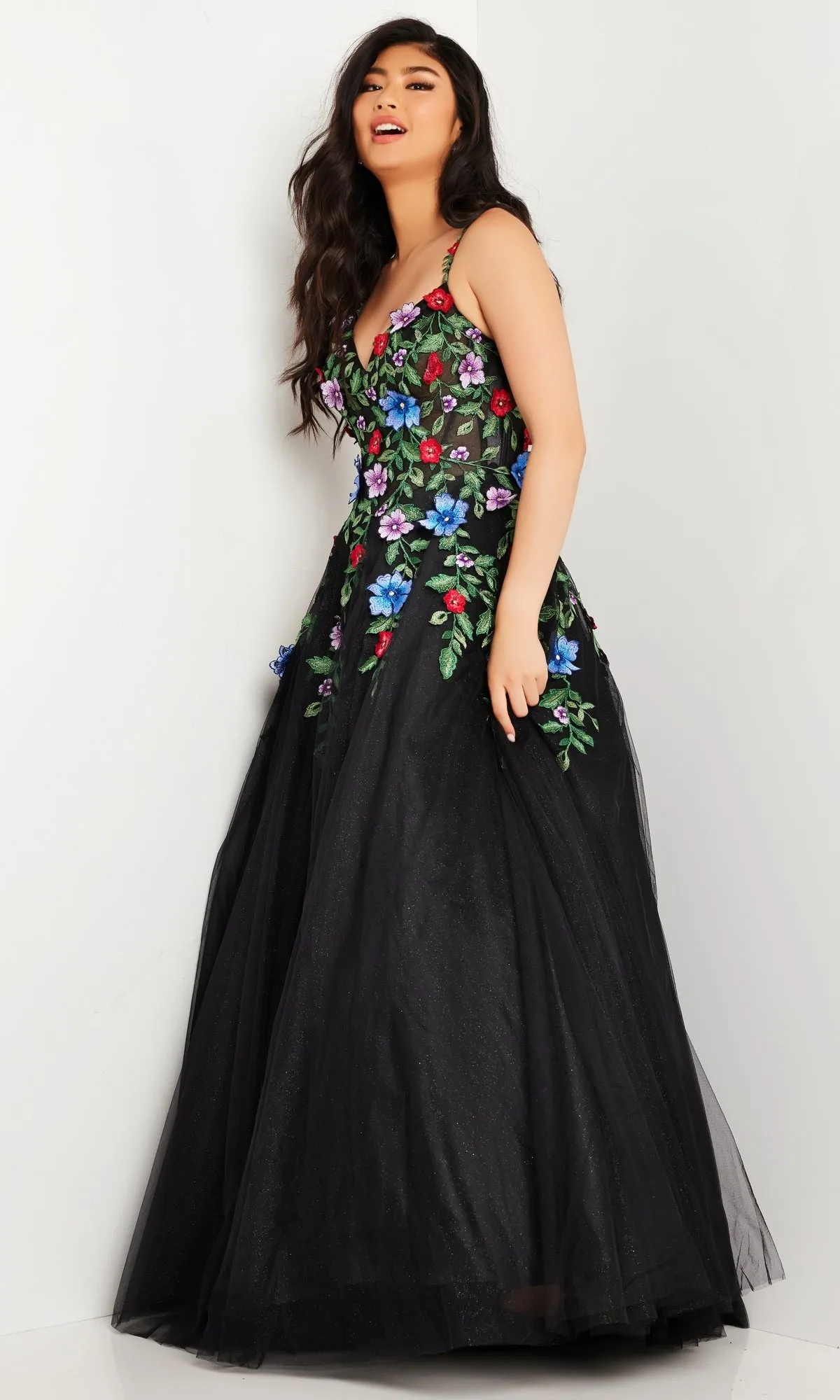 Embroidered Black Ball Gown JVN37489 sold by PromGirl