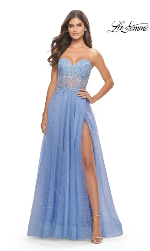 La Femme Strapless Sheer-Waist Prom Dress 31367 sold by PromGirl