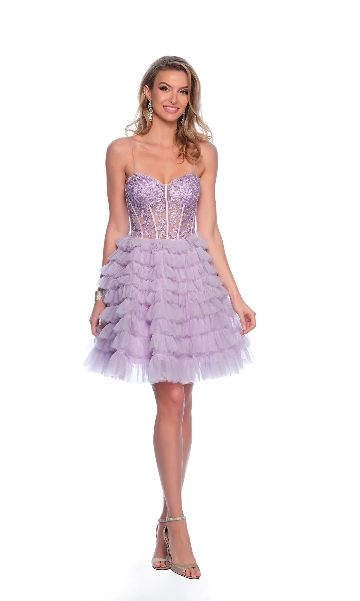 Dave and Johnny Ruffled Purple Hoco Dress 11766 sold by PromGirl product image thumbnail 3
